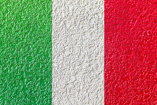 Abstract image of Italy flag on rough colorful cement plaster wall texture background.
