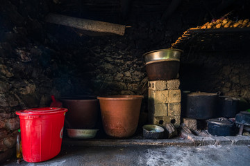 Fototapeta premium An ancient rock village in Trung Khanh, Cao Bang, Vietnam. Khuoi Ky old village of the Tay ethnic group. Indoor of the house in village