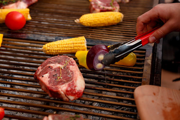 grilled beef steak with vegetables