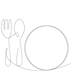 Spoon and plate line drawing. Vector illustration 