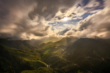 Aerial view of O Quy Ho pass from Sapa, Lao Cai to Lai Chau, Vietnam. O Quy Ho is one of the top 4 pass in Vietnam.
