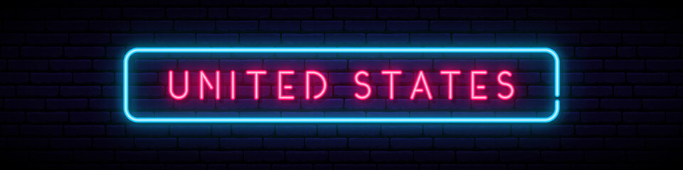 Fototapeta na wymiar United States neon sign. Bright light signboard. Vector banner.