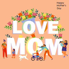 Happy Mother's Day celebration greeting card design decorated with flowers in flat design illustration.