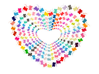 Butterfly heart colorful Frame card Vector illustration .heart made of colorful splashes Valentine card.