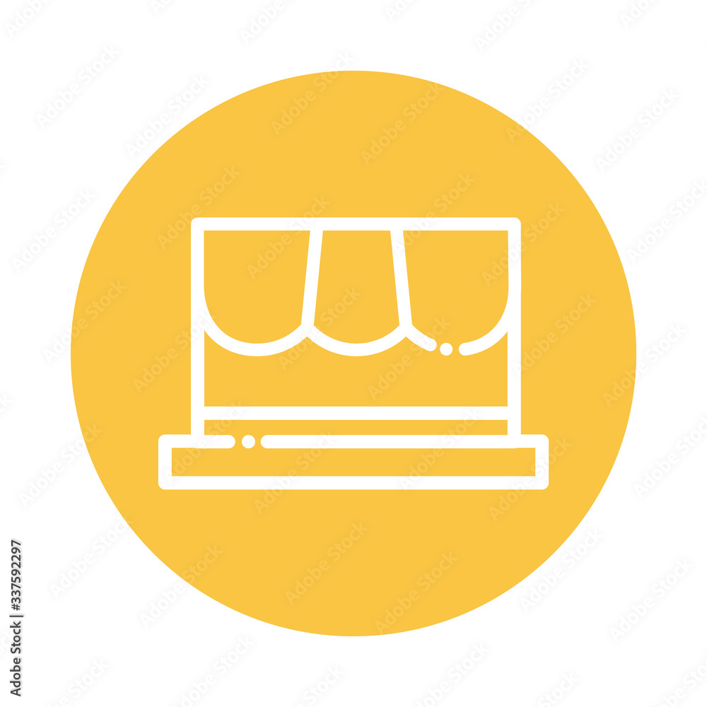 Poster laptop with virtual store block and flat style icon