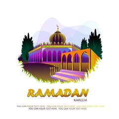 Beautiful floral design decorated  Mosque for Islamic holy month of prayer, Ramadan Kareem celebration. illustration of mosque in color background