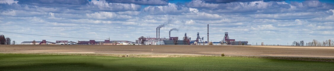 Fototapeta na wymiar Mining complex. Panorama of the area. Soligosk 2020