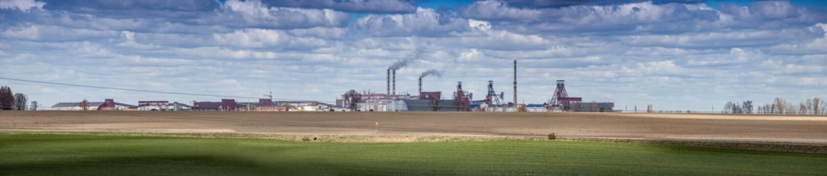 Mining complex. Panorama of the area. Soligosk 2020