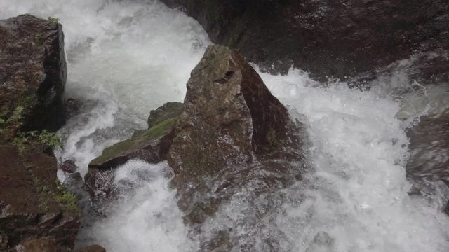 Powerfull stream during rain in jungle forest in Mindo, Ecuador