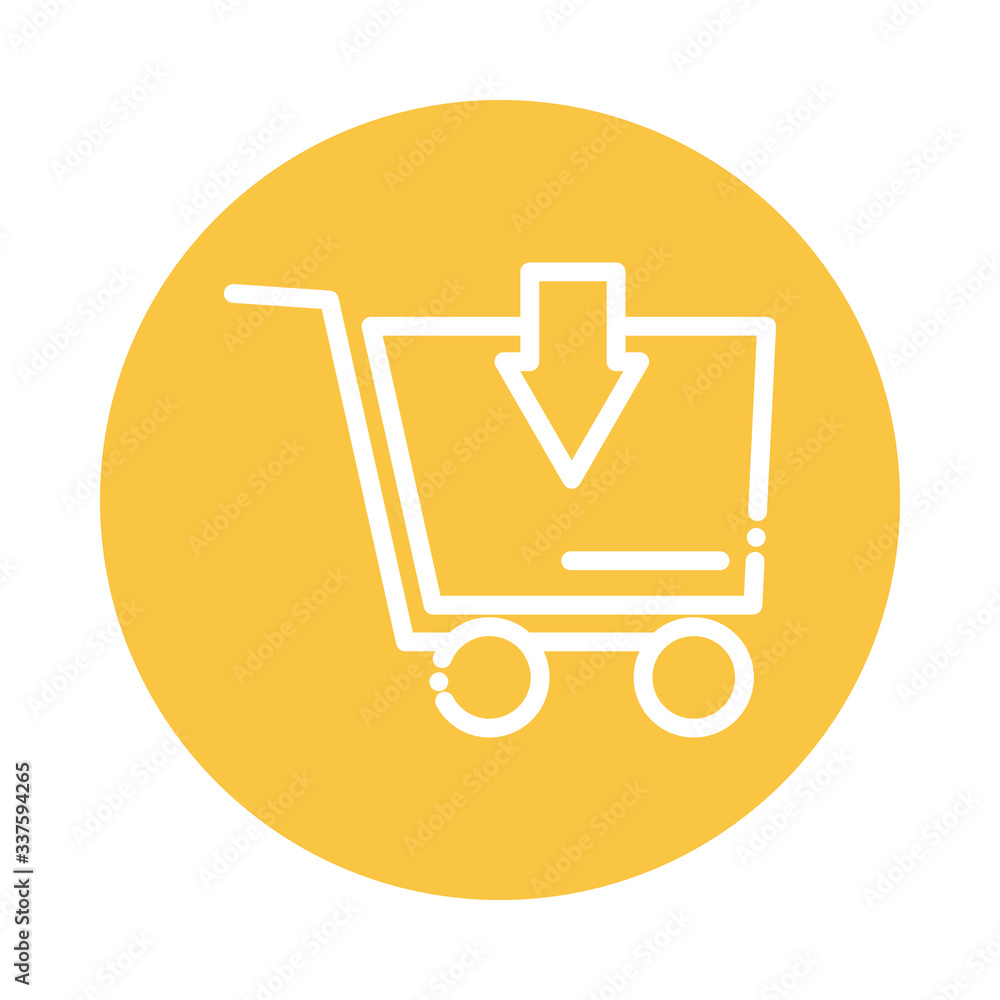 Poster shopping cart with arrow block and flat style icon