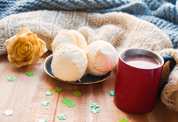 a cozy morning of the day off, a cup of cocoa, a dessert of marshmallows.