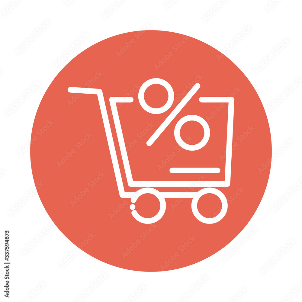 Poster shopping cart with percentage block and flat style icon