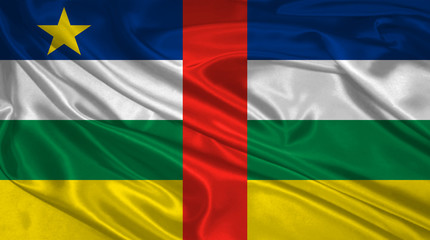 Flag of Central Africa 3D Illustration. Central Africa Flag for Independence Day, celebration, election. The symbol of the state on wavy silk fabric.