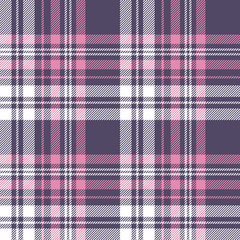 Plaid pattern seamless vector texture. Scottish tartan check plaid background in purple grey, pink, white for flannel shirt, blanket, throw, duvet cover, or other everyday textile design.