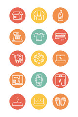 set of icons shopping block and flat style icon
