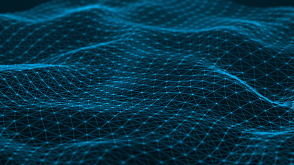 Futuristic wave with points and lines. Big data. Dynamic wave background. 3d rendering