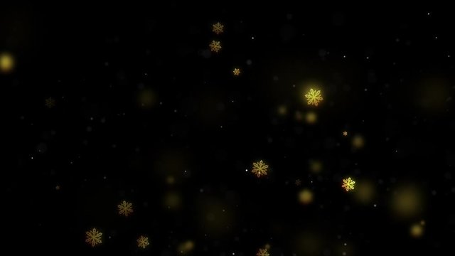 Animation in motion of falling Golden snowflakes on a black background HD 1080
