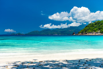 Fototapeta na wymiar Tropical beach in Seychelles - Four Seasons beach in Mahe