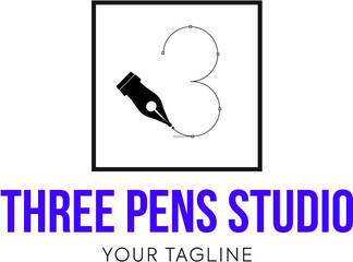 Trzy pióra kreatywne logo koncepcja