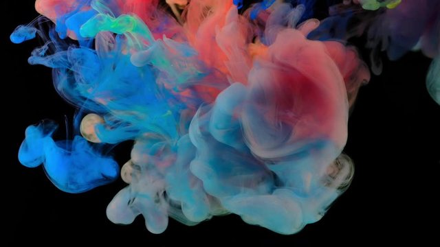 4K , Color paint drops in water , abstract color mix , drop of Ink color mix paint falling on water Colorful ink in water, 4K footage,