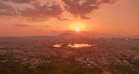 Panoramic view of Quanzhou, China, at sunset.