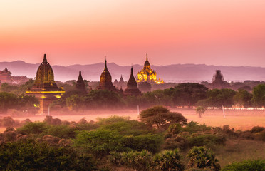 Royalty high quality free stock image aerial view of Bagan, Myanmar temples in the Archaeological Zone. 