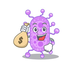 Rich mycobacterium cartoon design holds money bags