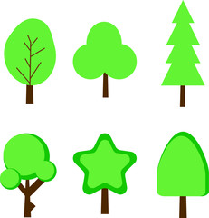 Flat forest tree nature plant isolated eco foliage. collection green trees icon.