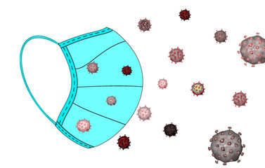 medical mask and a molecule of the virus on a light background, protecting you from viruses