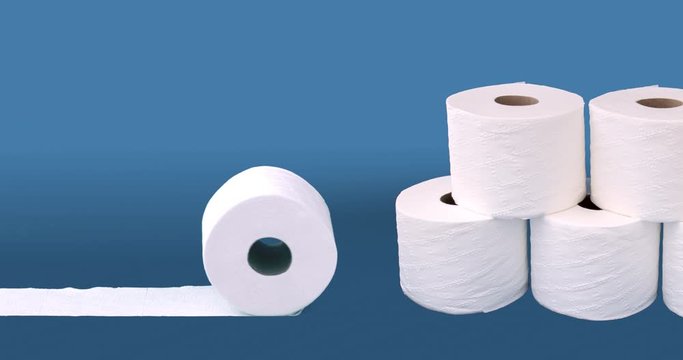 A Toilet paper rolling on a blue background