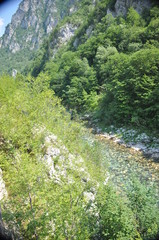 The bridge on the Tara River in Montenegro and the bridge connecting the two banks of the canyon. A...