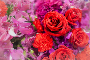 Bouquet of fresh roses, flower bright background.