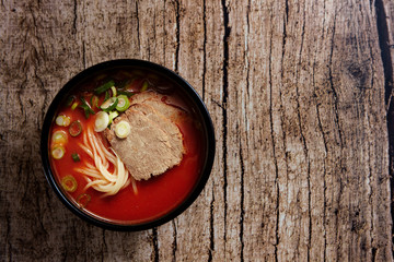 Korean spicy beef noodle bowl