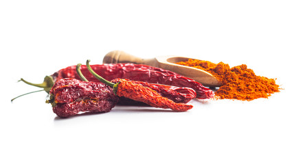 Dried red chili peppers and chili powder