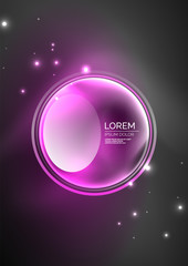 Glowing neon shiny transparent bubbles, glass circles or bio cell concept. Techno futuristic vector abstract background For Wallpaper, Banner, Background, Card, Book Illustration, landing page