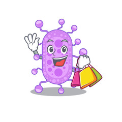 Rich and famous mycobacterium cartoon character holding shopping bags