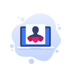 customer retention, client satisfaction icon with laptop
