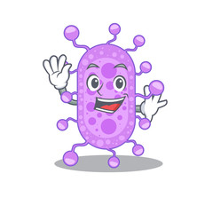A charismatic mycobacterium mascot design style smiling and waving hand