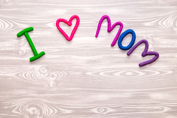 Mothers Day greeting card with plasticine text template. Fun kids handmade craft present for mom. For poster, gift card.