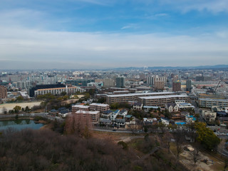 Fototapeta na wymiar 空撮した名古屋の街並みの風景