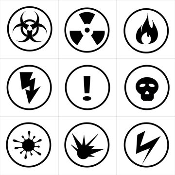Warning sign icons set, caution vector illustration