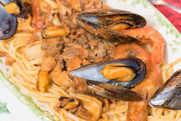 Spaghetti with seafood