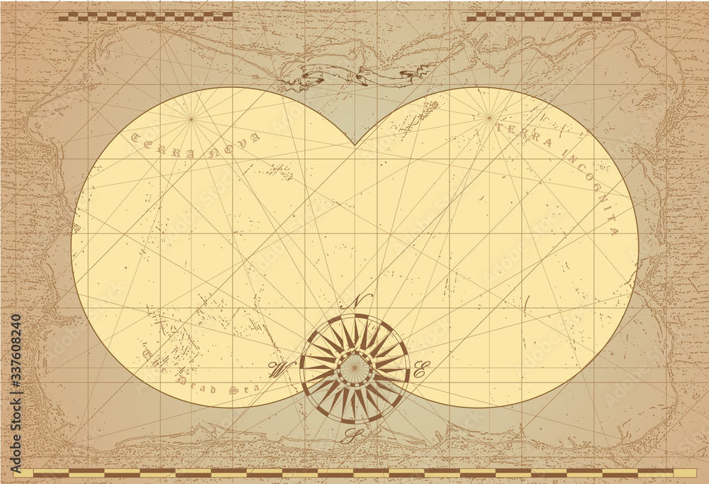 Poster vector image of an old sea map in the style of medieval engravings