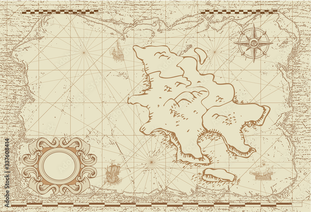 Aufkleber vector image of an old sea map in the style of medieval engravings