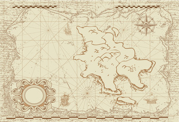 vector image of an old sea map in the style of medieval engravings	 - obrazy, fototapety, plakaty