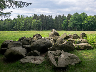Erratic boulders in the area of the Suentelstein Menhir, Belm-Vehrte, Osnabruck Land, Lower Saxony, Germany