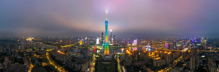 Night view of Guangzhou in fog