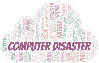 Obraz premium Computer Disaster typography vector word cloud.