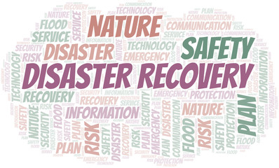 Disaster Recovery typography vector word cloud.