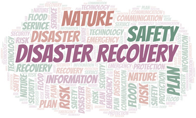 Fototapeta premium Disaster Recovery typography vector word cloud.